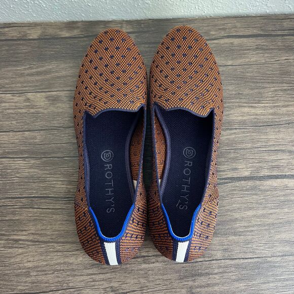 Rothy’s The Loafer Flats Sienna Dot Orange Navy Knit Fabric Womens Size 13 US - Picture 4 of 6
